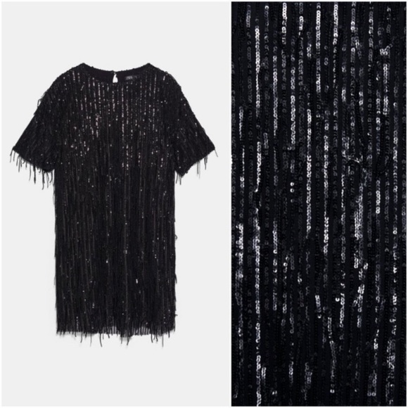 NWT Zara Festive Season black fringed sequin party dress - Picture 3 of 8